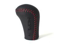 Black leather with red stitching