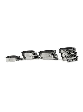 Stainless steel T-bolt clamps included with every kit