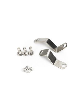 New brackets and hardware to secure the lower part of the downpipe to an OEM or aftermarket front pipe