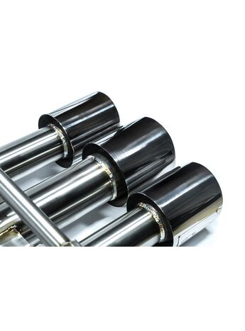 Massive 4.5 inch center tip is accompanied by 2 smaller 4 inch tips at either side