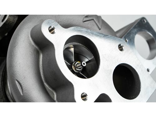 The 6x6 billet compressor wheel is designed to optimize the air coming into the larger cover
