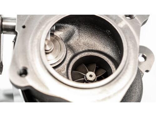 A variant of our 9-blade turbine wheel helps increase exhaust flow through the large turbine housing