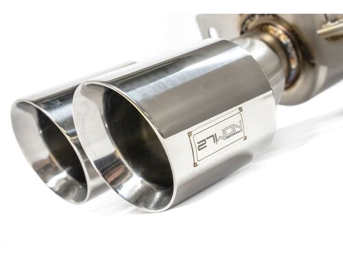 Dual 4" tips with double walled construction for a demanding presence