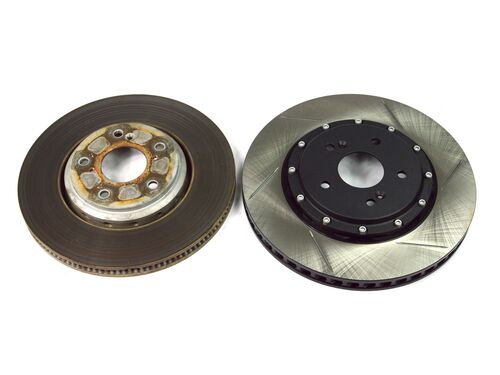 Increased diameter and thickness improve thermal capacity and braking performance vs the SI OEM brake rotors