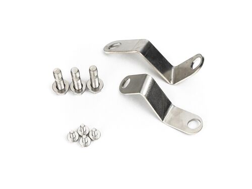 New brackets and hardware to secure the lower part of the downpipe to an OEM or aftermarket front pipe