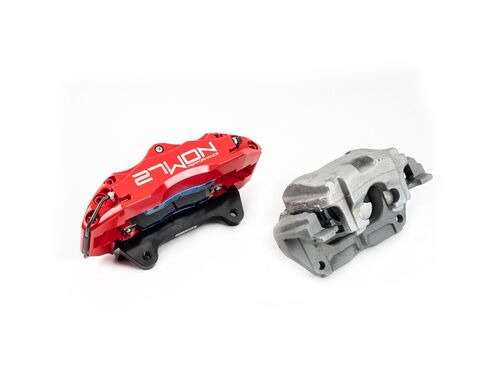 Despite being taller and wider the 27WON caliper comes in a pound less then the OEM unit