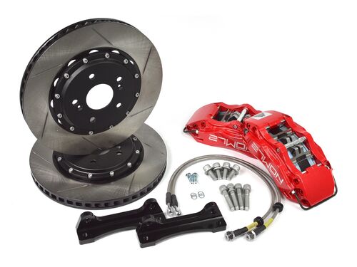 Front calipers, rotors, lines, and hardware make this a complete front Big Brake Kit for your AP1 & AP2 Honda S2000