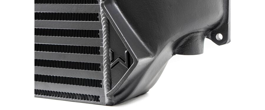 Larger 10.3mm intercooler core runners decrease pressure drop and increase cooling efficiency