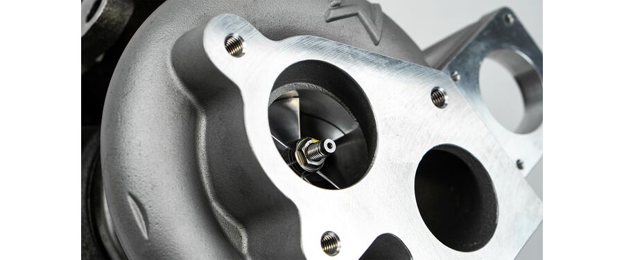 The 6x6 billet compressor wheel is designed to optimize the air coming into the larger cover