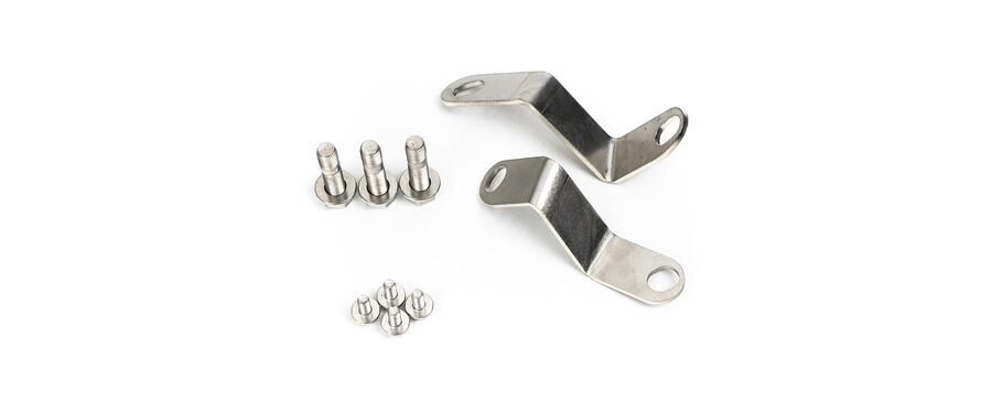 New brackets and hardware to secure the lower part of the downpipe to an OEM or aftermarket front pipe