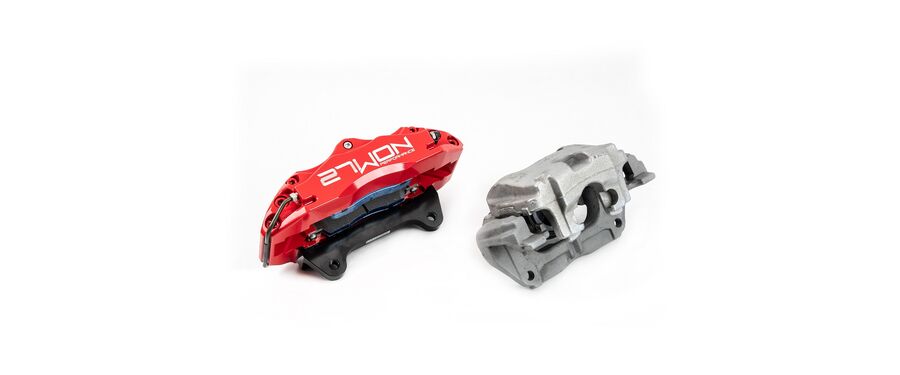 Despite being taller and wider the 27WON caliper comes in a pound less then the OEM unit